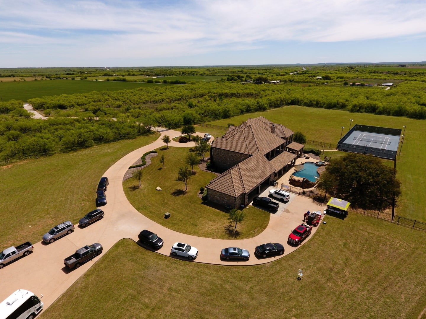 Aerial view of Rusted Oaks Estate — a private ranch near Abilene, Texas